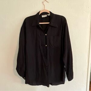 Red Hot Black Rayon Button Down Shirt Large Vintage